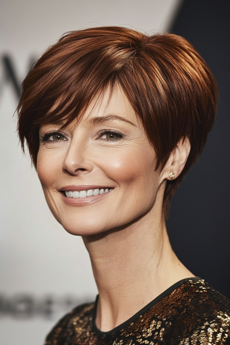 17. Side-Swept Pixie in Dark Auburn (Haircuts For Women Over 50) - Haircuts For Women Over 50