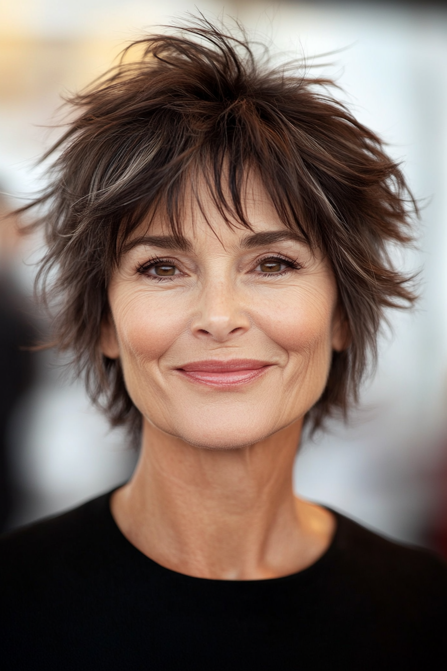 18. Short Shaggy Cut in Neutral Brown (Haircuts For Women Over 50) - Haircuts For Women Over 50