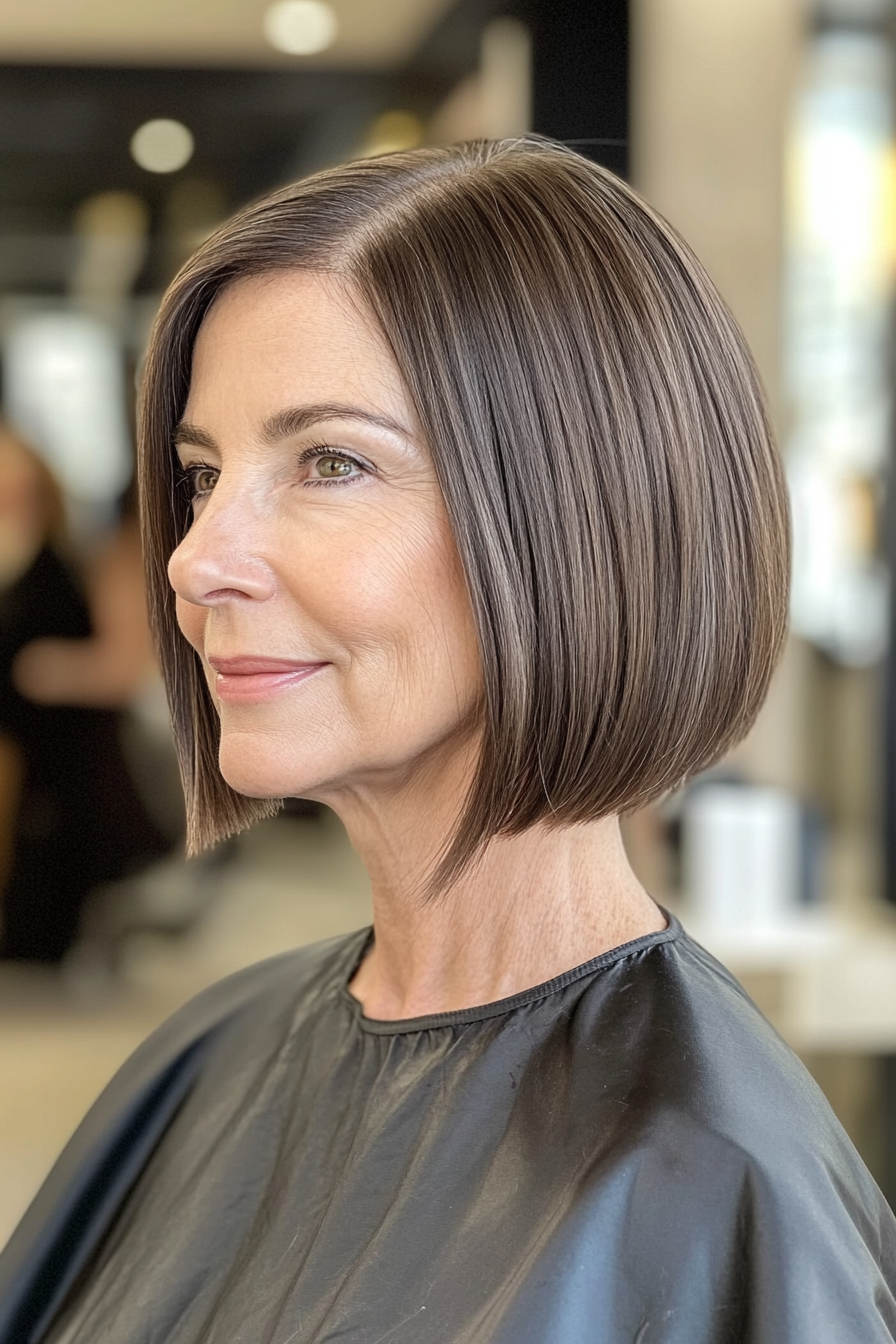21. Straight Blunt Cut in Natural Brunette (Haircuts For Women Over 50) - Haircuts For Women Over 50