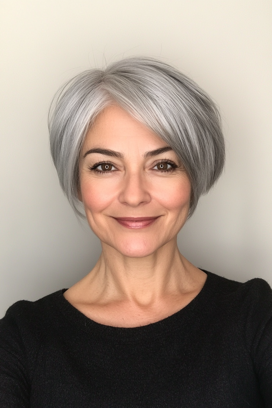 23. Ear-Length Crop in Platinum Gray (Haircuts For Women Over 50) - Haircuts For Women Over 50