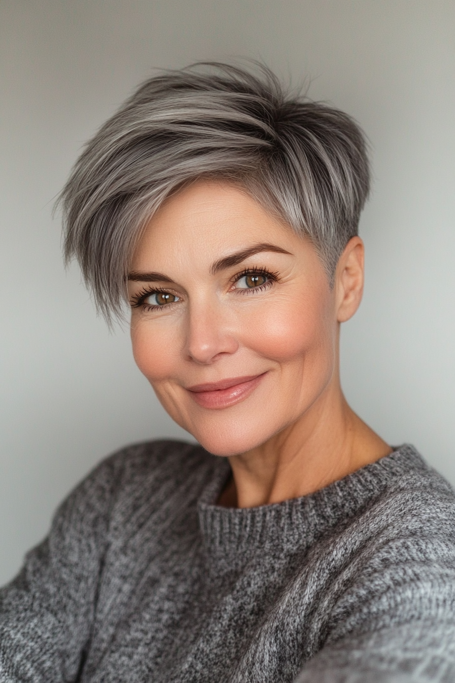 25. Tapered Pixie with Smoky Gray Undertones (Haircuts For Women Over 50) - Haircuts For Women Over 50