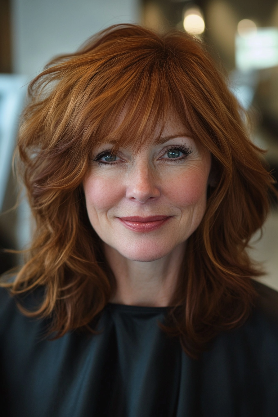 26. Medium-Length Shag in Warm Mahogany (Haircuts For Women Over 50) - Haircuts For Women Over 50