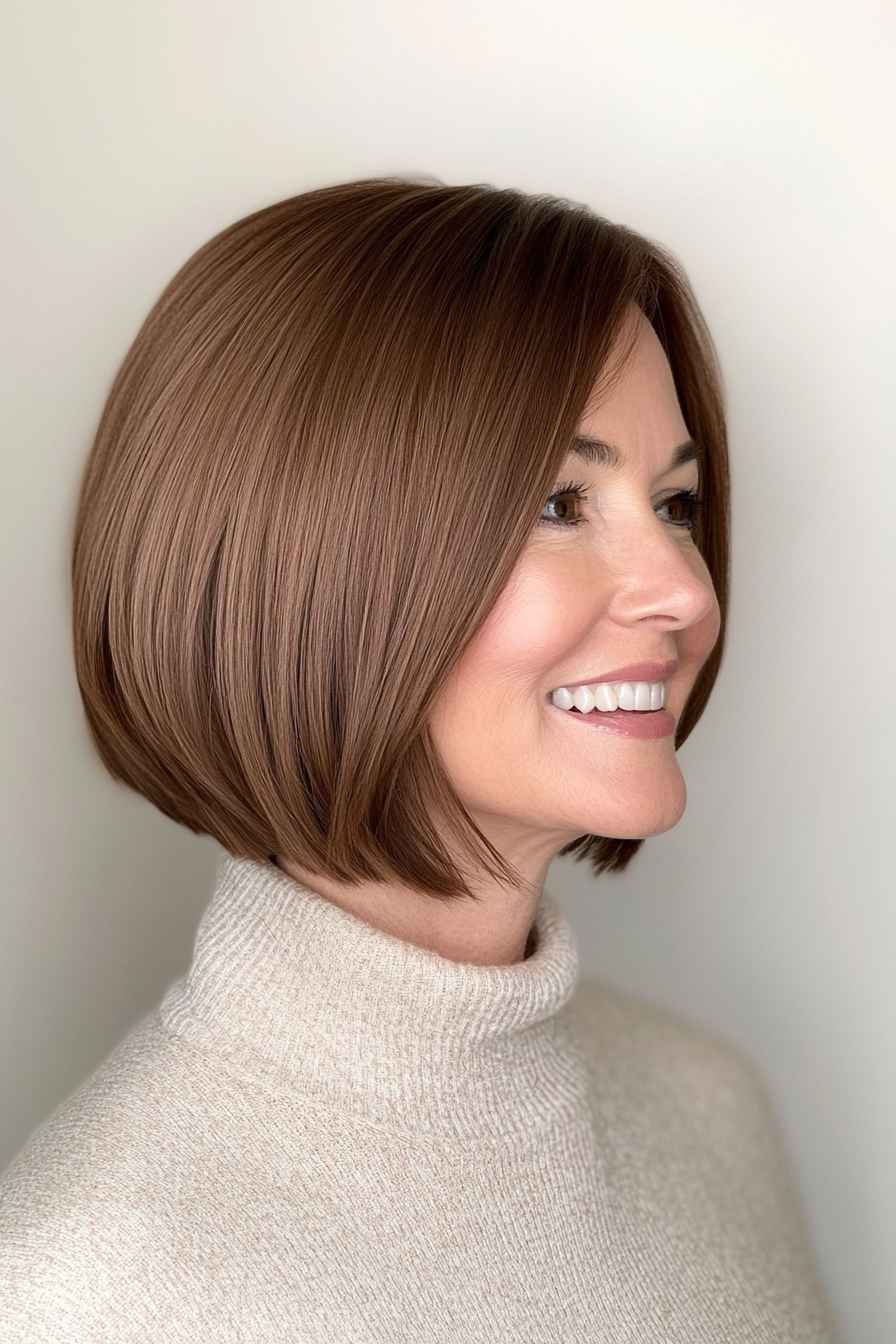 2. Classic Bob in Warm Chestnut (Short Hairstyles For Women Over 50) - Short Hairstyles For Women Over 50