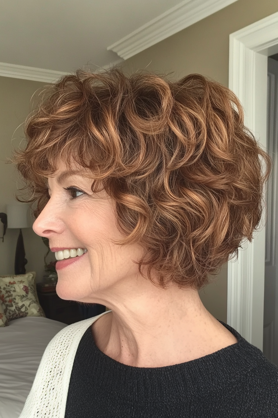 4. Curly Shag in Golden Brown (Short Hairstyles For Women Over 50) - Short Hairstyles For Women Over 50
