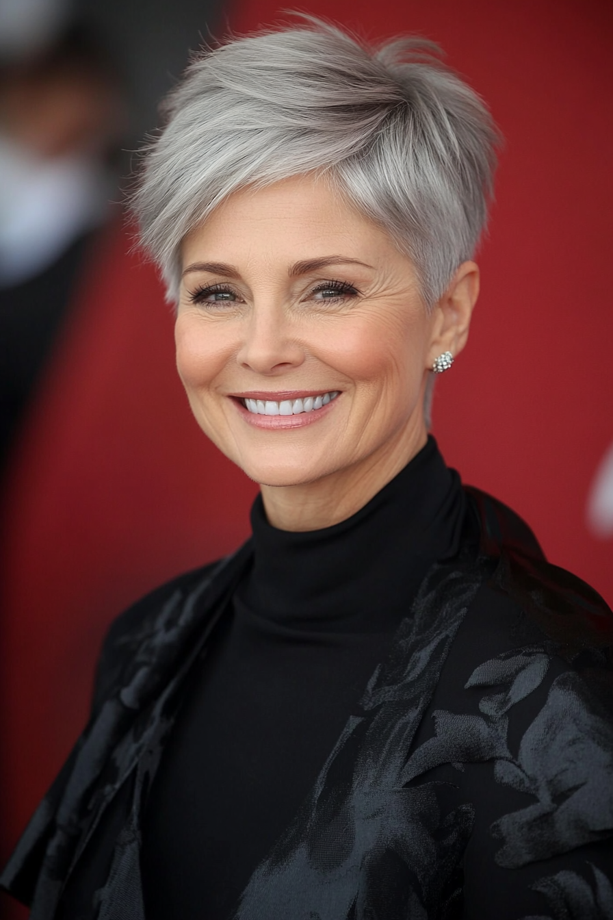 7. Tapered Pixie in Silver Gray (Short Hairstyles For Women Over 50) - Short Hairstyles For Women Over 50