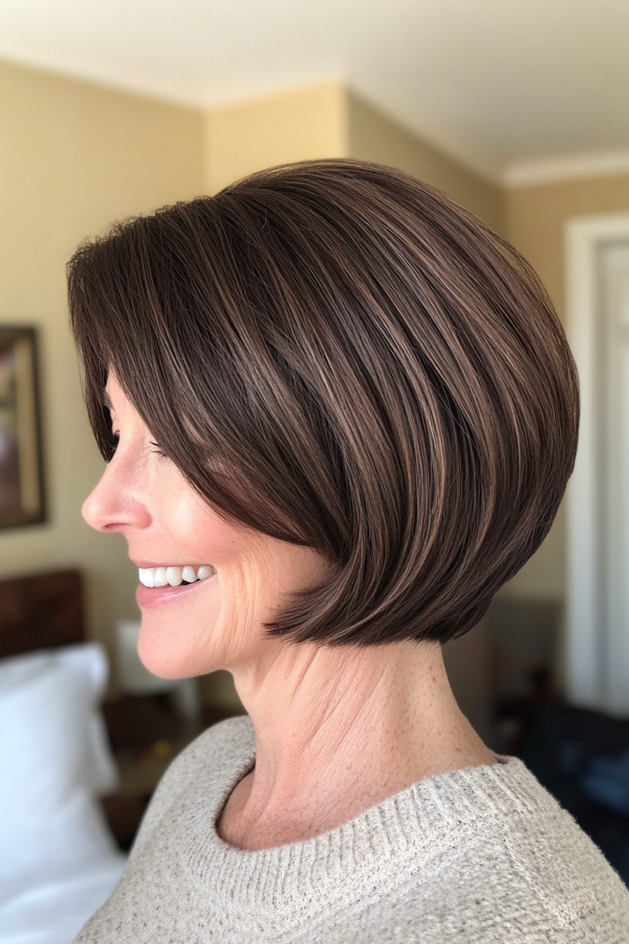 11. Curved Bob in Natural Brunette (Short Hairstyles For Women Over 50) - Short Hairstyles For Women Over 50