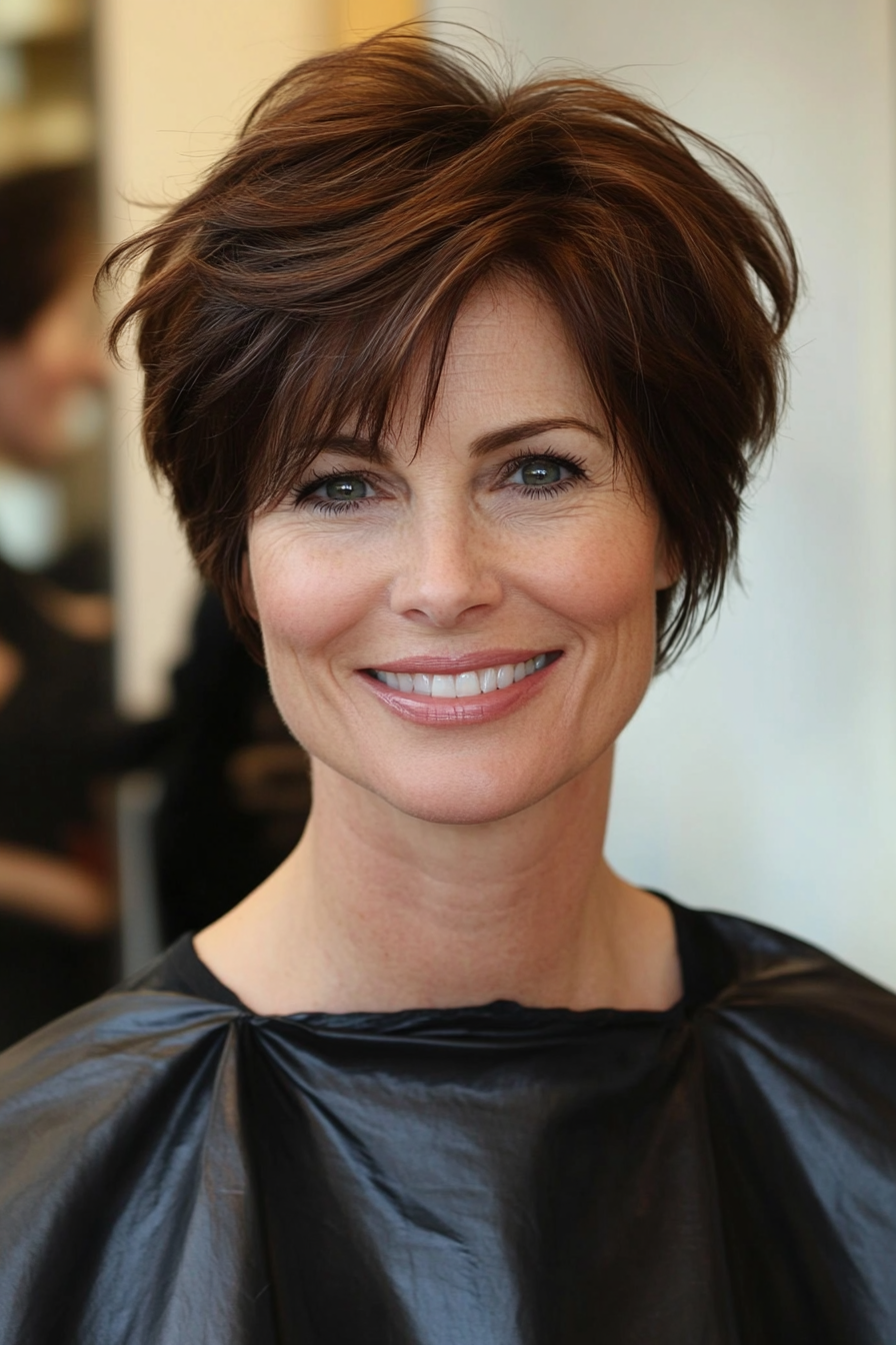 14. Layered Crop in Dark Auburn (Short Hairstyles For Women Over 50) - Short Hairstyles For Women Over 50