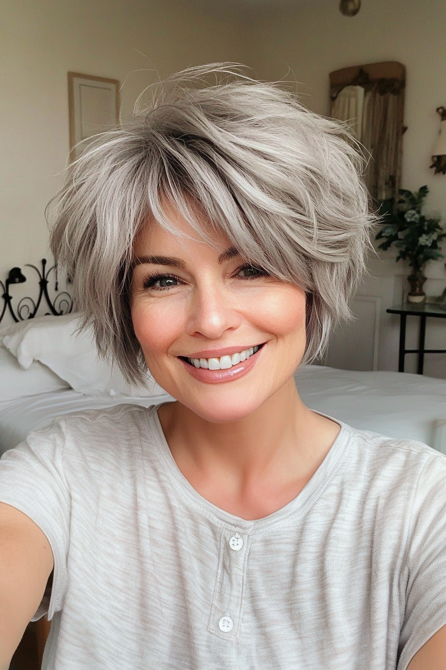 15. Shaggy Pixie in Light Gray (Short Hairstyles For Women Over 50) - Short Hairstyles For Women Over 50