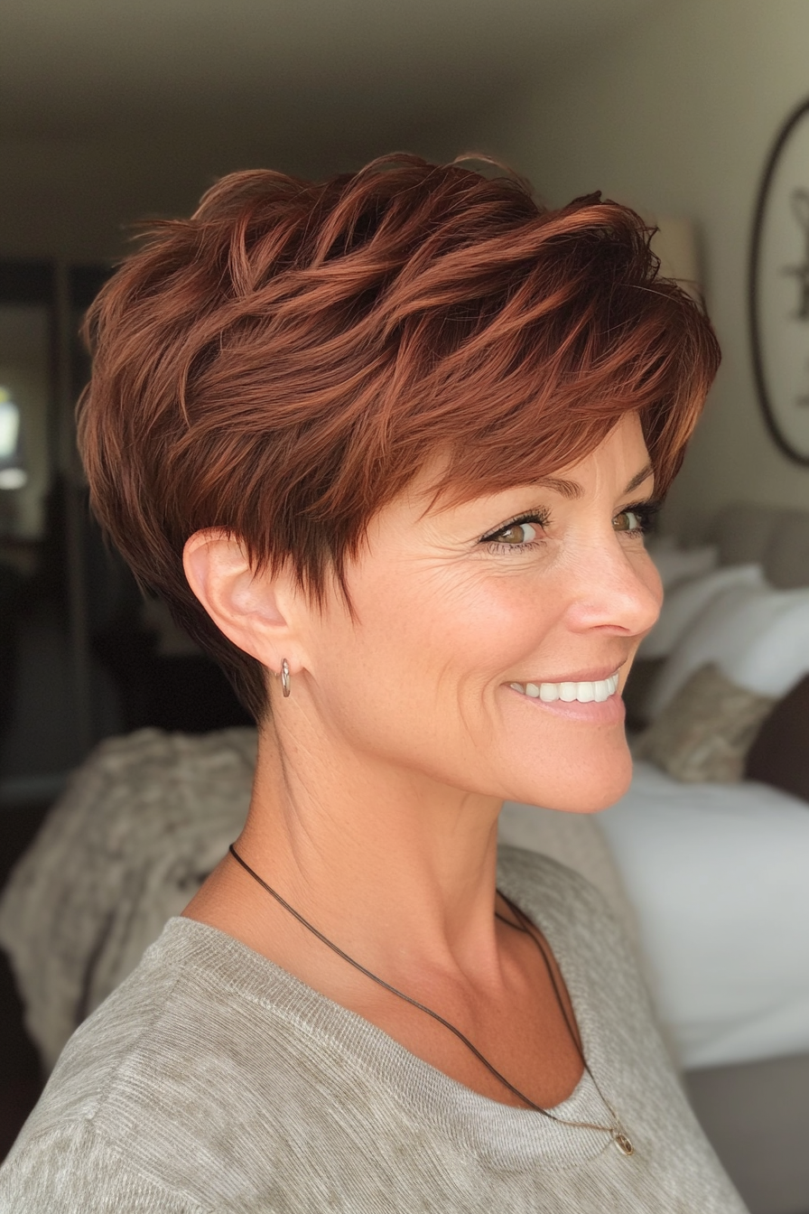 17. Sassy Crop in Mahogany Brown (Short Hairstyles For Women Over 50) - Short Hairstyles For Women Over 50