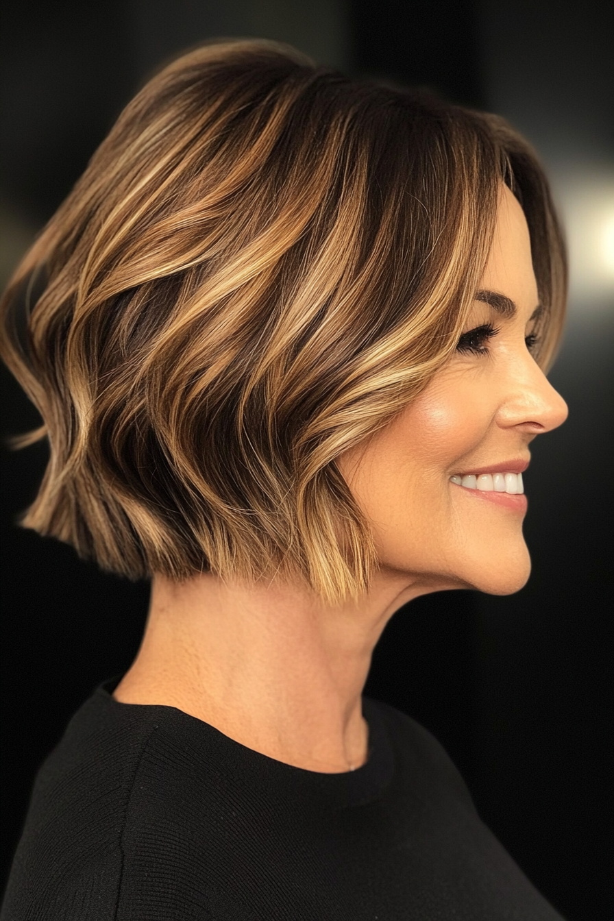 18. Tousled Lob in Dark Honey (Short Hairstyles For Women Over 50) - Short Hairstyles For Women Over 50