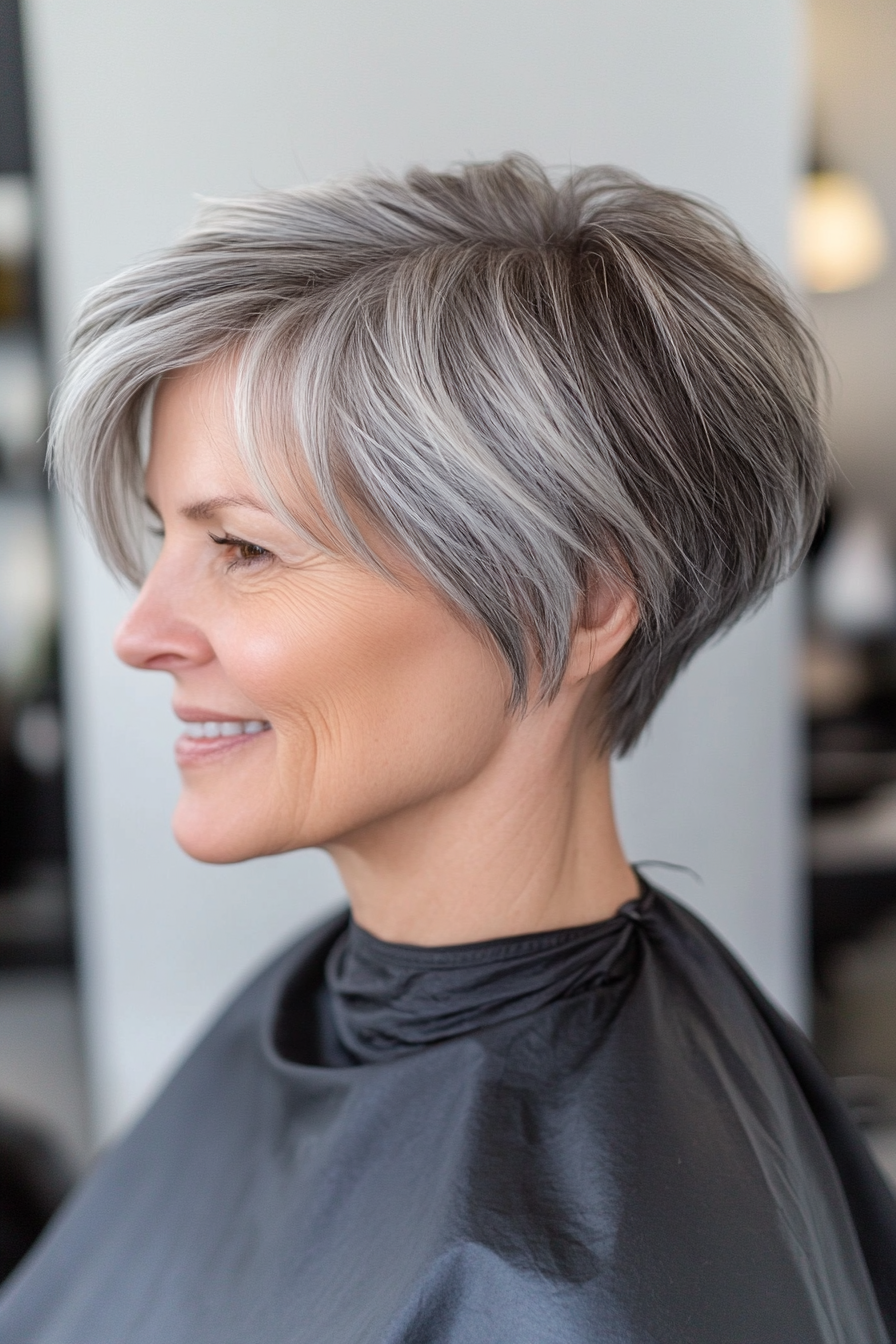 19. Blended Layers in Charcoal Gray (Short Hairstyles For Women Over 50) - Short Hairstyles For Women Over 50