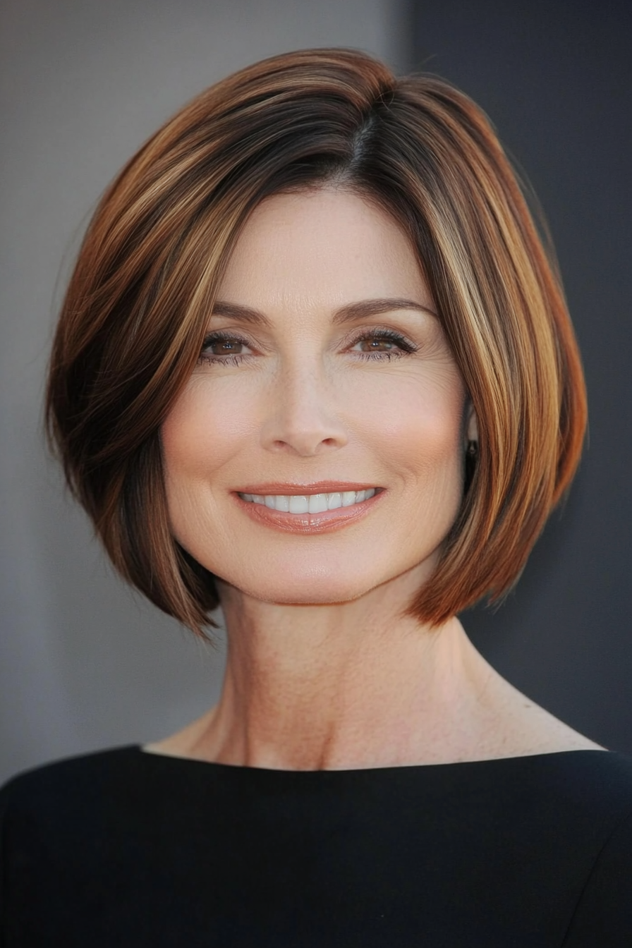 23. Sleek Bob in Deep Chestnut (Short Hairstyles For Women Over 50) - Short Hairstyles For Women Over 50