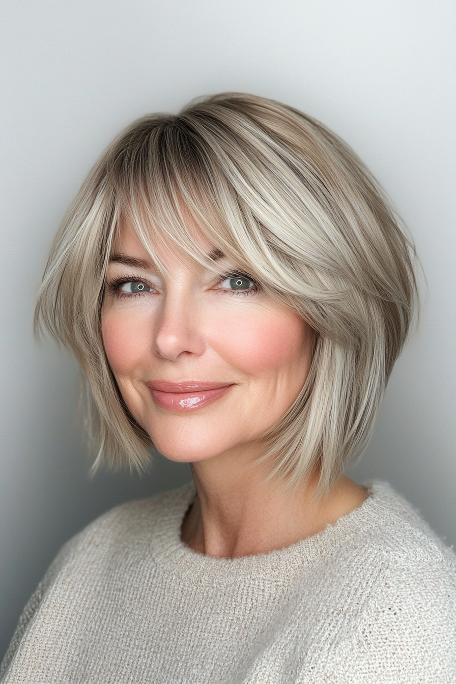 25. Fringe Bob in Soft Beige Blonde (Short Hairstyles For Women Over 50) - Short Hairstyles For Women Over 50