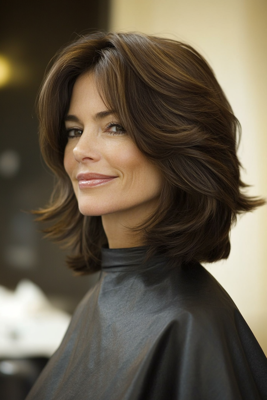 1. Classic Layered Brunette (Shoulder Length Hairstyles) - Shoulder Length Hairstyles