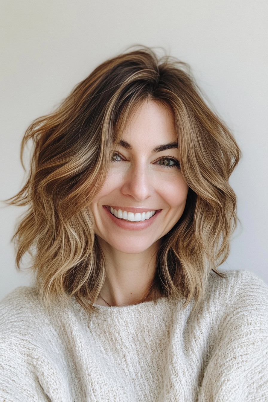 5. Shag Cut with Golden Brown Balayage (Shoulder Length Hairstyles) - Shoulder Length Hairstyles