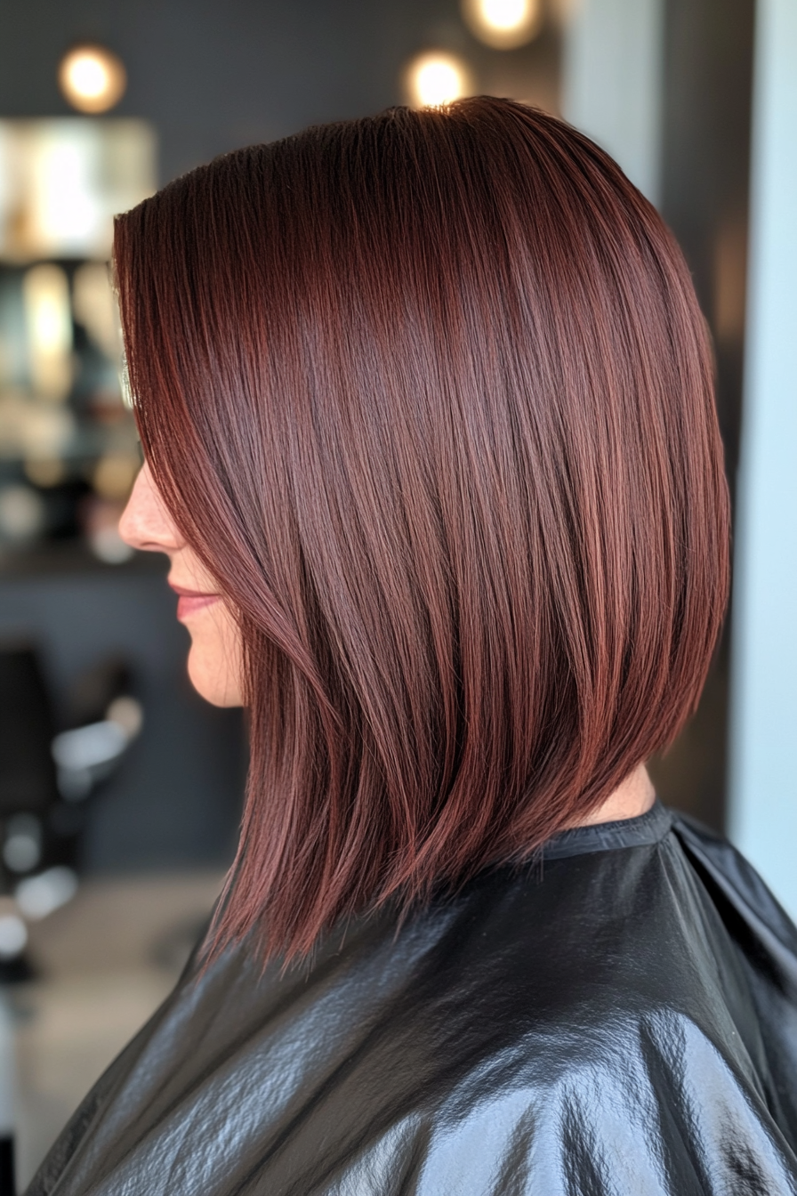 17. Blunt Lob with Mahogany Undertones (Shoulder Length Hairstyles) - Shoulder Length Hairstyles