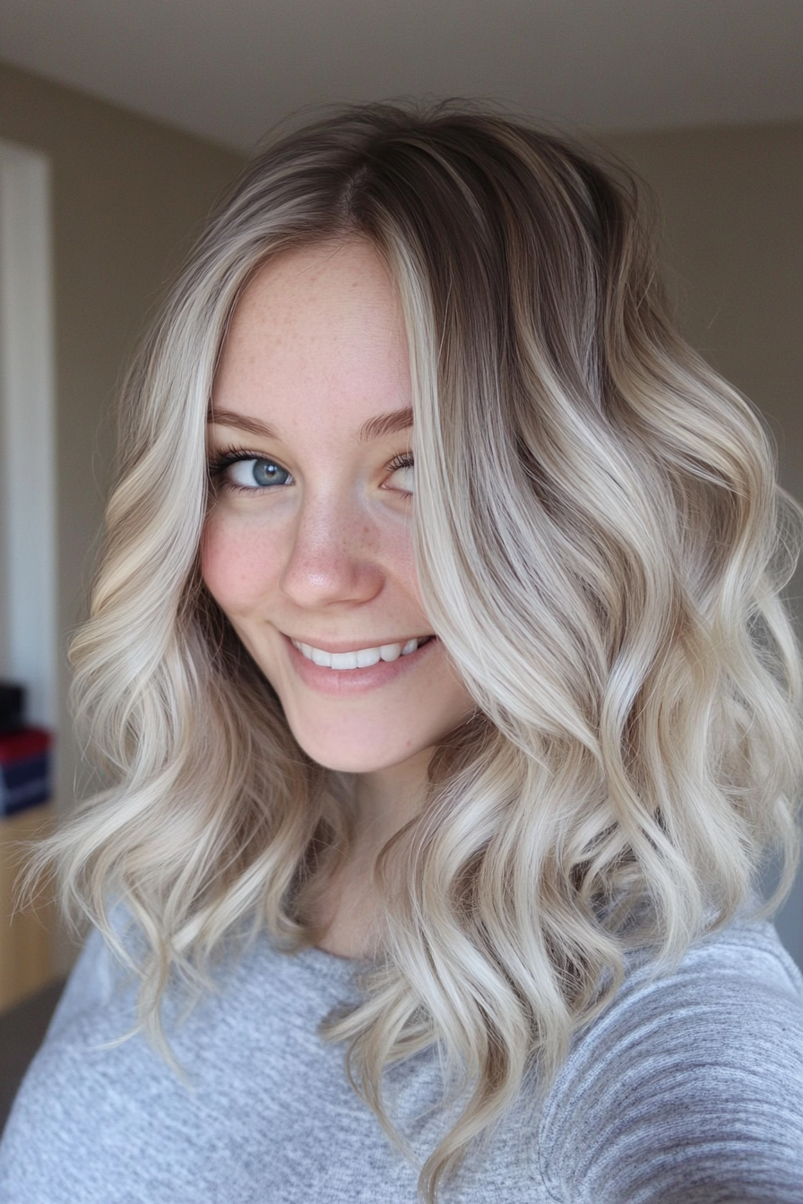 22. Curled Ends with Ash Blonde Highlights (Shoulder Length Hairstyles) - Shoulder Length Hairstyles