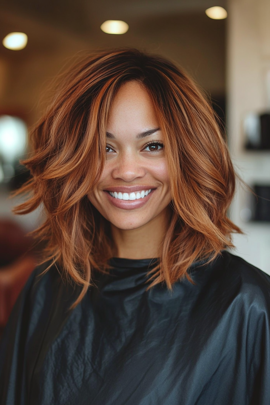 24. Shattered Layers with Golden Chestnut (Shoulder Length Hairstyles) - Shoulder Length Hairstyles