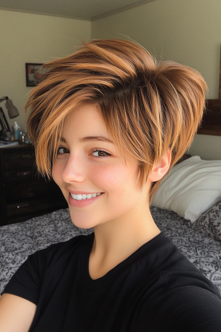 12. Feathered Pixie in Honey Brown (Short Haircuts With Layers) - Short Haircuts With Layers