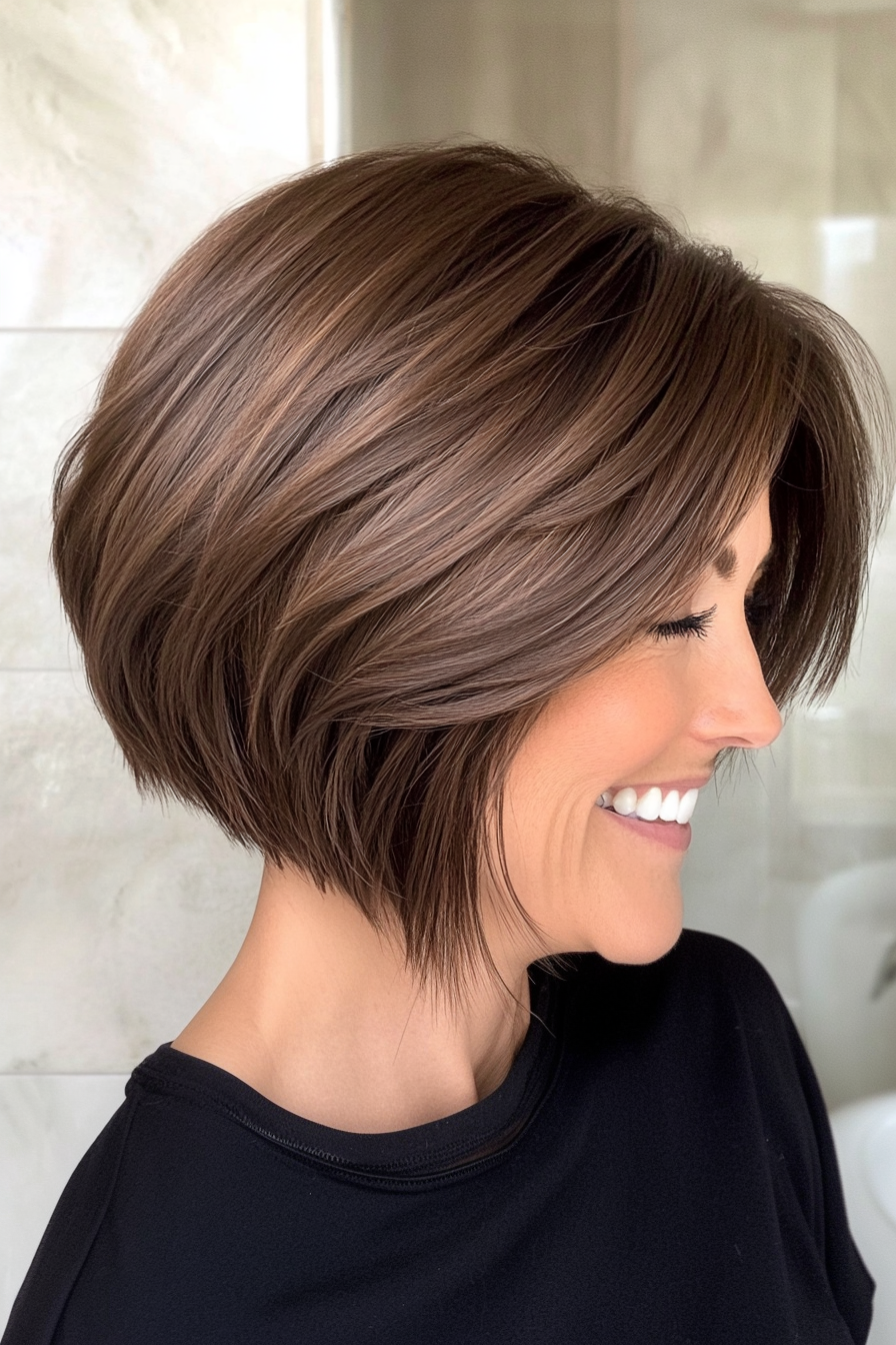 13. Stacked Bob in Walnut Brown (Short Haircuts With Layers) - Short Haircuts With Layers
