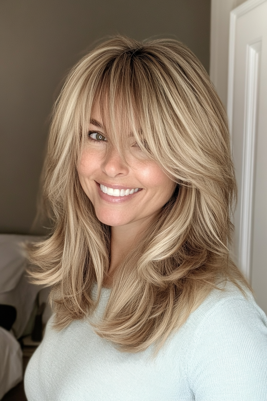 2. Classic Shag with Wispy Bangs in Sandy Blonde (Haircuts With Bangs And Layers) - Haircuts With Bangs And Layers