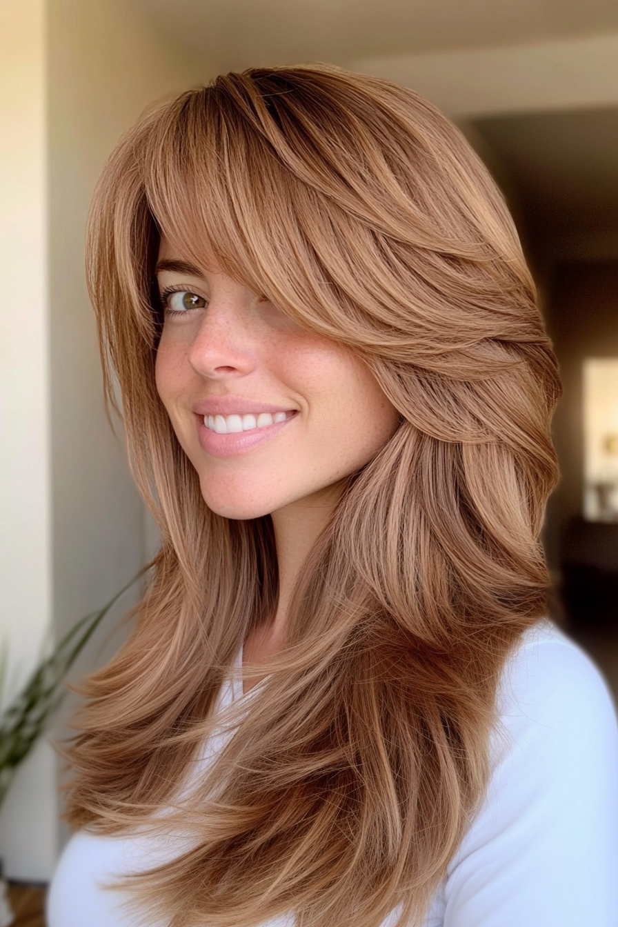 20. Beachy Layers with Side Bangs in Sandy Brown (Haircuts With Bangs And Layers) - Haircuts With Bangs And Layers