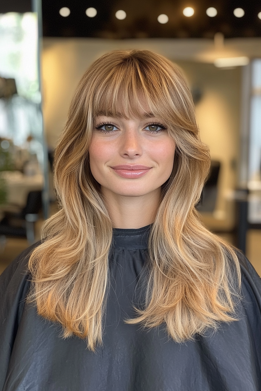 25. Flicked-Out Layers with Long Bangs in Light Golden Blonde (Haircuts With Bangs And Layers) - Haircuts With Bangs And Layers