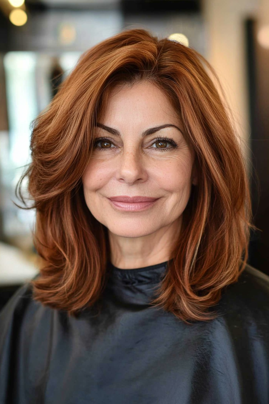 1. Textured Lob with Warm Chestnut Tones (Medium Length Haircuts For Women Over 50) - Medium Length Haircuts For Women Over 50