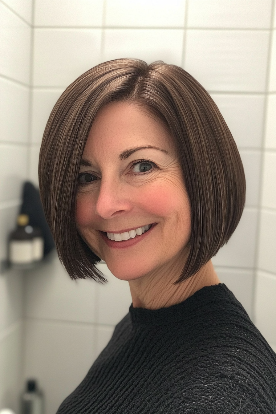 6. Classic Bob with Dark Chocolate Undertones (Medium Length Haircuts For Women Over 50) - Medium Length Haircuts For Women Over 50