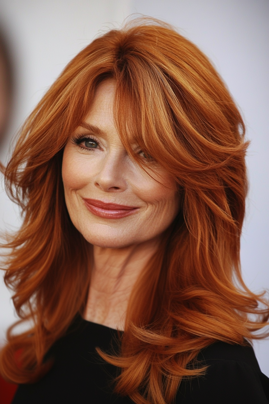 10. Face-Framing Layers with Soft Auburn Tint (Medium Length Haircuts For Women Over 50) - Medium Length Haircuts For Women Over 50