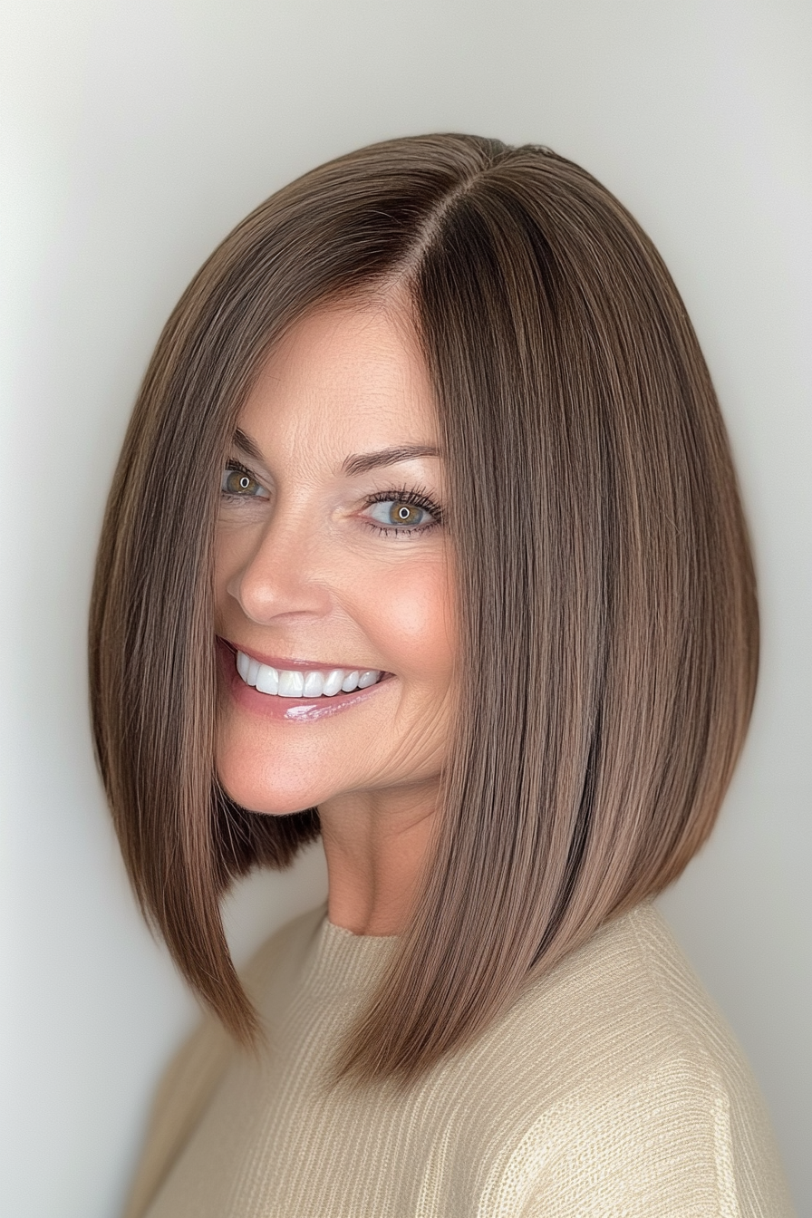 24. Classic Lob with Rich Espresso Undertones (Medium Length Haircuts For Women Over 50) - Medium Length Haircuts For Women Over 50