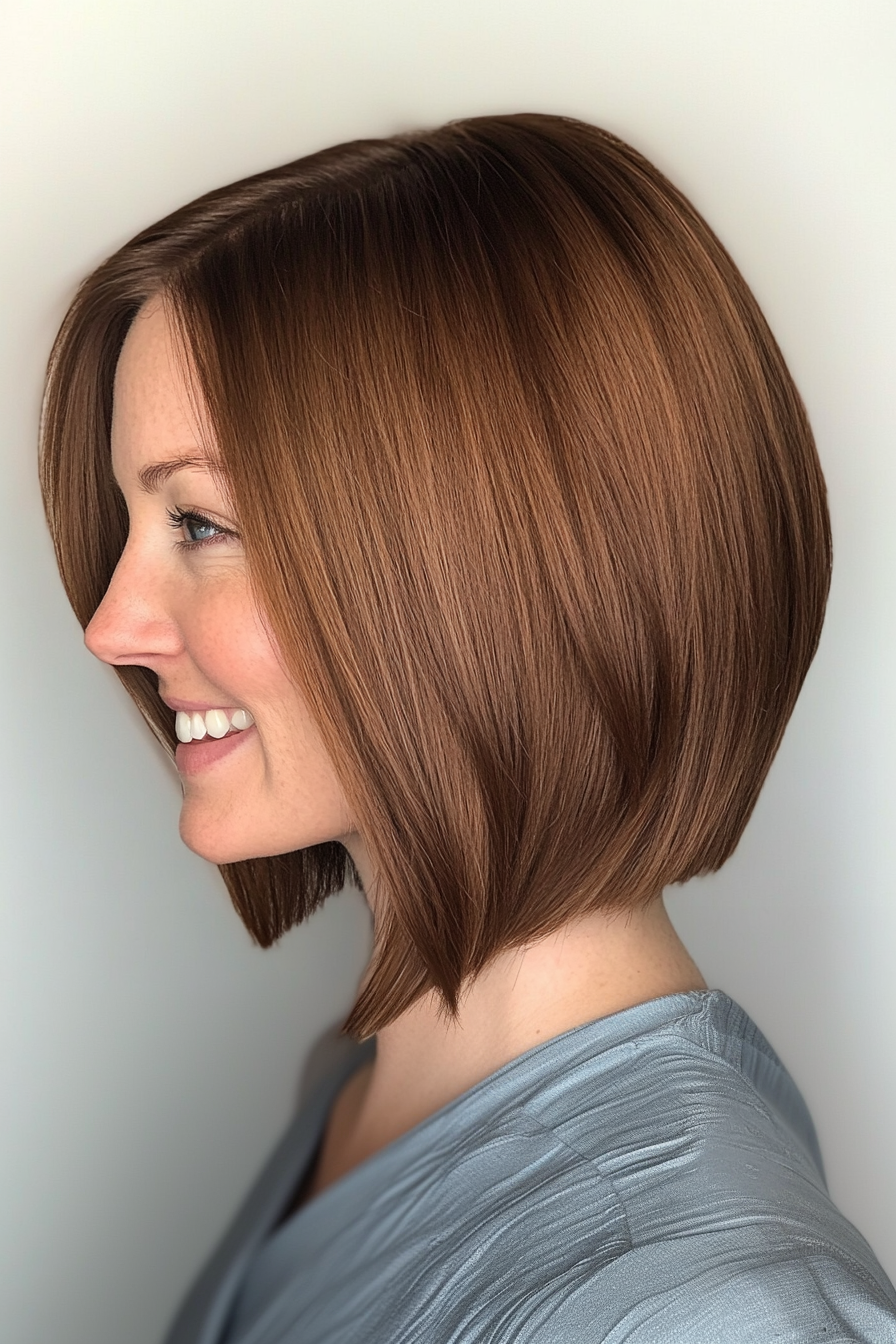 2. Chestnut Sleek Angled Bob (Bob Hairstyles For Thin Hair) - Bob Hairstyles For Thin Hair