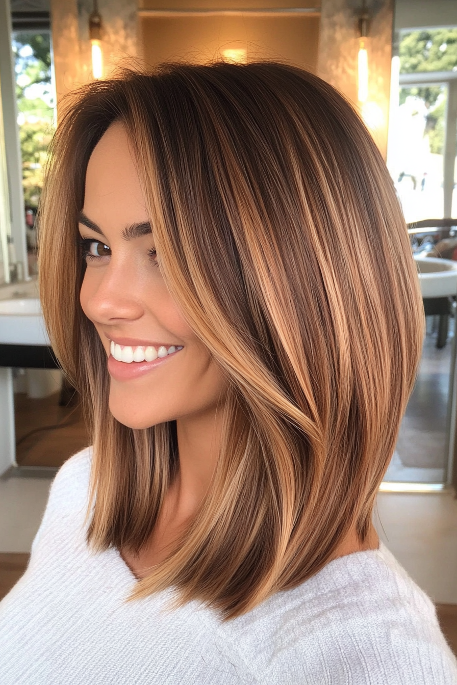 6. Caramel Balayage Lob (Bob Hairstyles For Thin Hair) - Bob Hairstyles For Thin Hair
