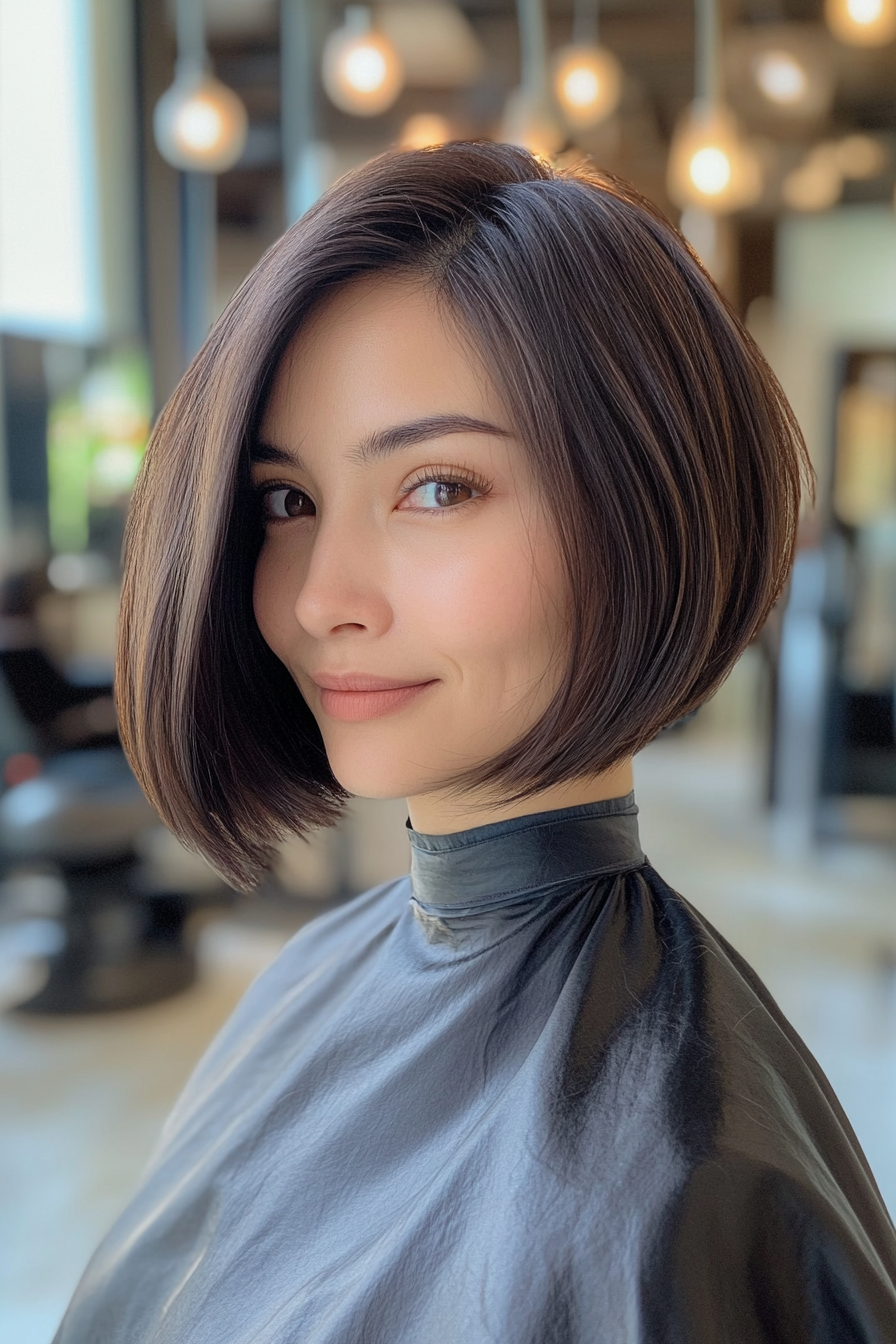 8. Warm Brunette Asymmetrical Bob (Bob Hairstyles For Thin Hair) - Bob Hairstyles For Thin Hair