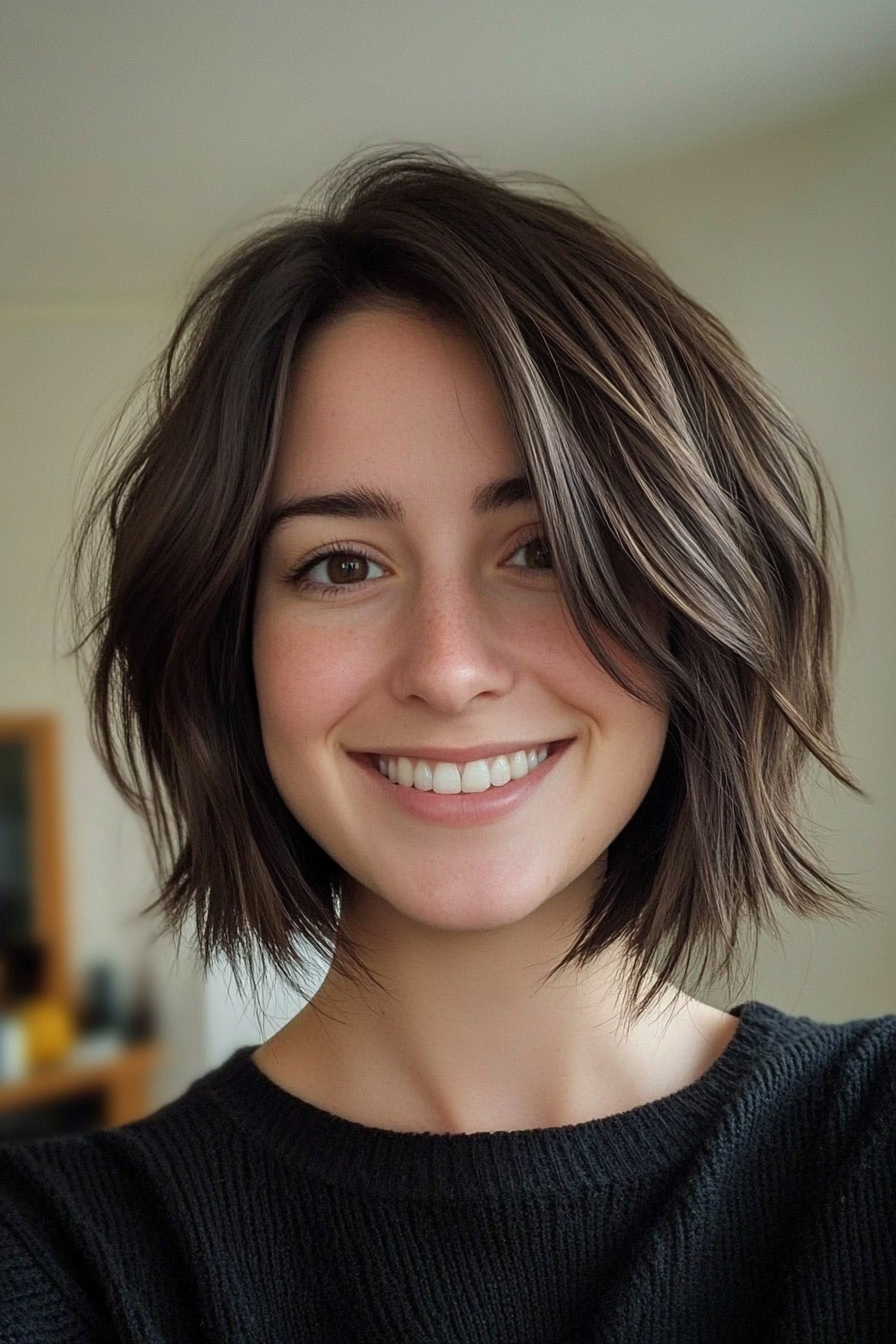 9. Dark Brown Textured Bob (Bob Hairstyles For Thin Hair) - Bob Hairstyles For Thin Hair