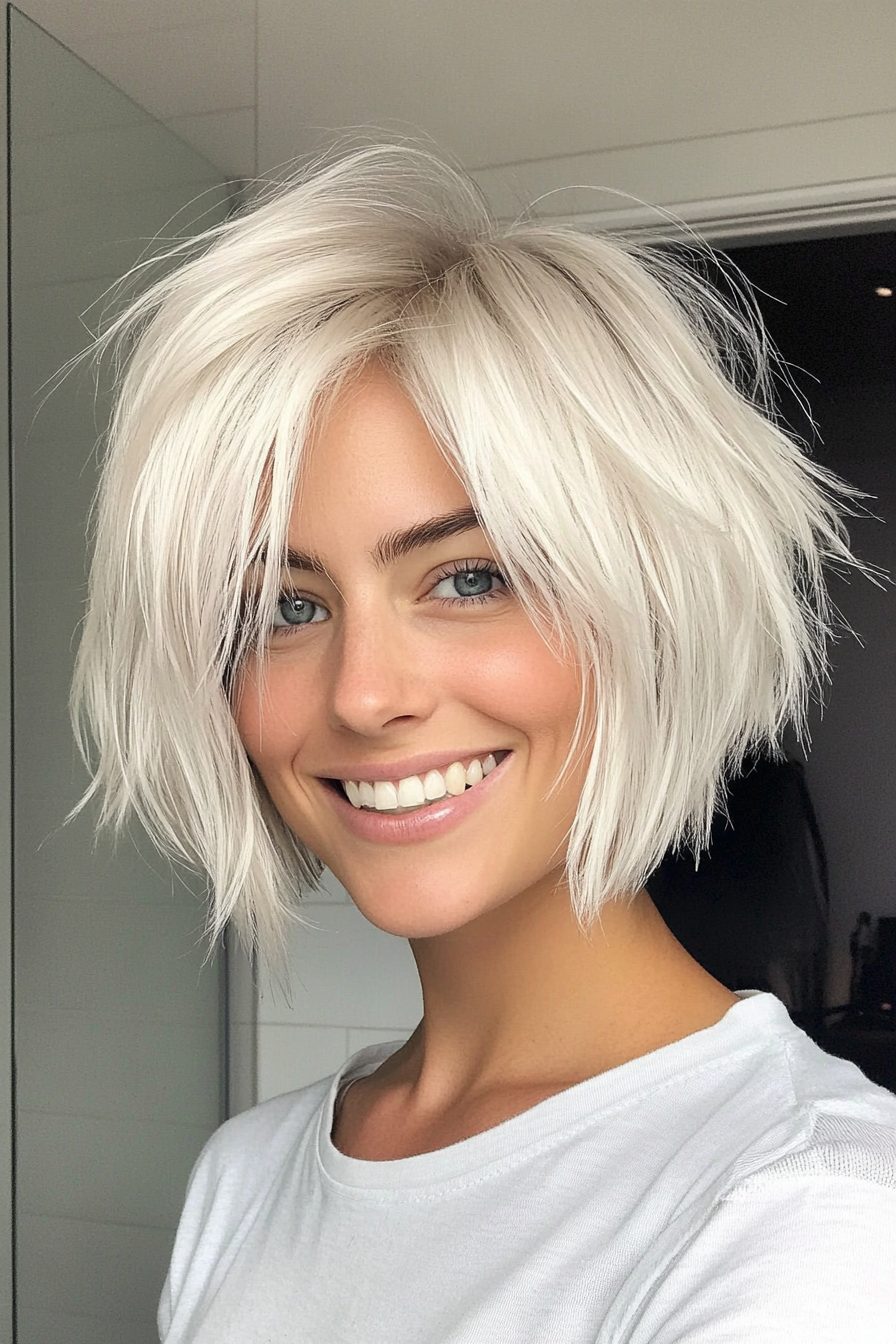 10. Platinum Blonde Shaggy Bob (Bob Hairstyles For Thin Hair) - Bob Hairstyles For Thin Hair
