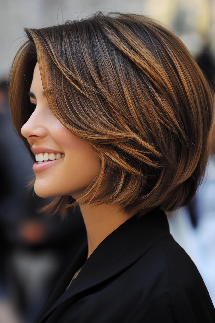 13. Cinnamon Layered Bob (Bob Hairstyles For Thin Hair) - Bob Hairstyles For Thin Hair