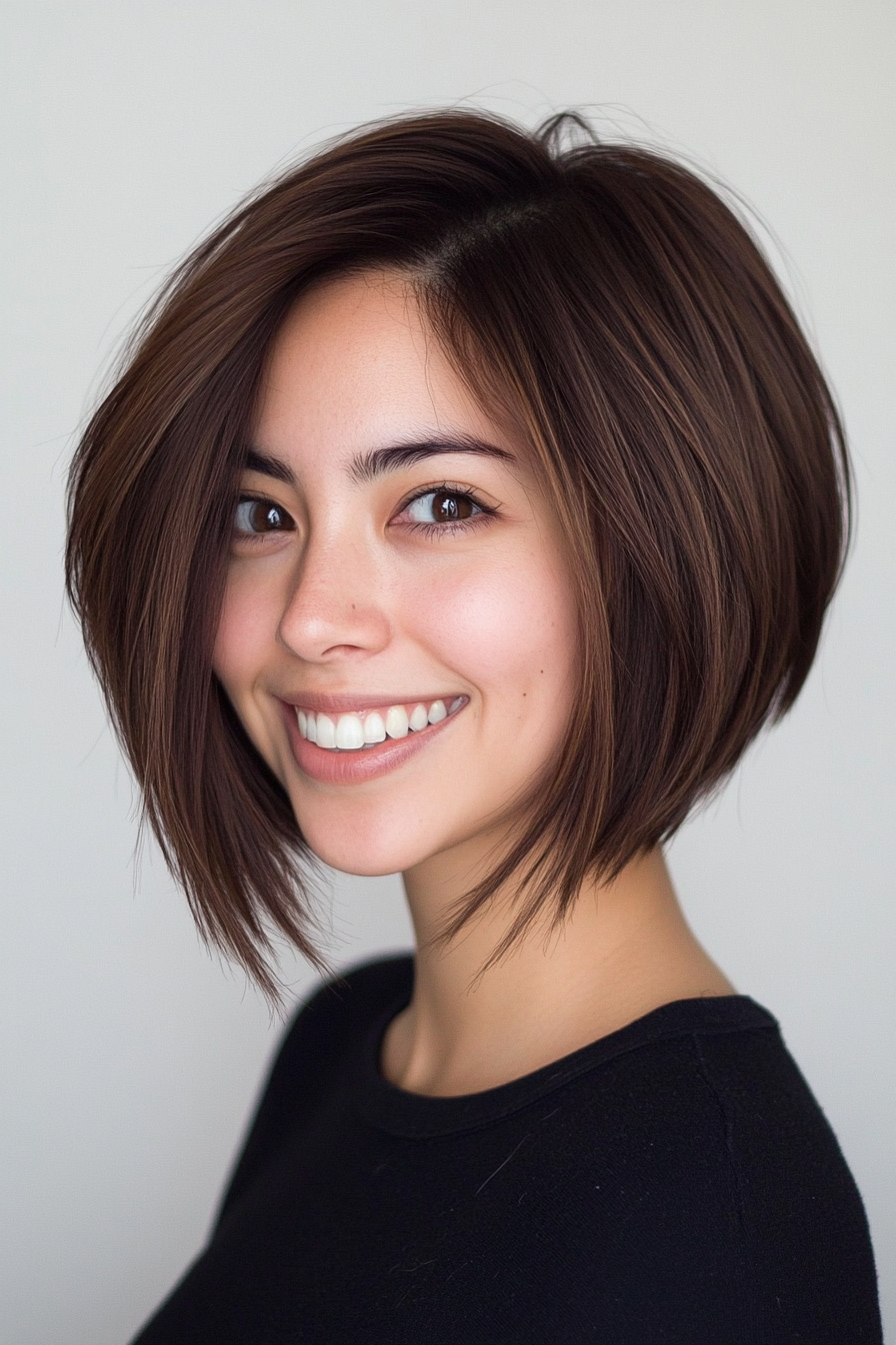 16. Chocolate Brown Stacked Bob (Bob Hairstyles For Thin Hair) - Bob Hairstyles For Thin Hair