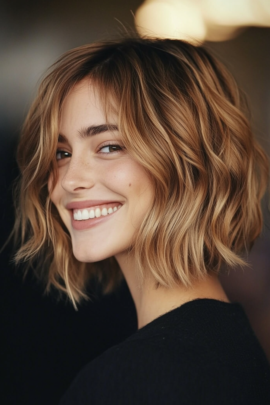 21. Light Brown Wavy Bob (Bob Hairstyles For Thin Hair) - Bob Hairstyles For Thin Hair