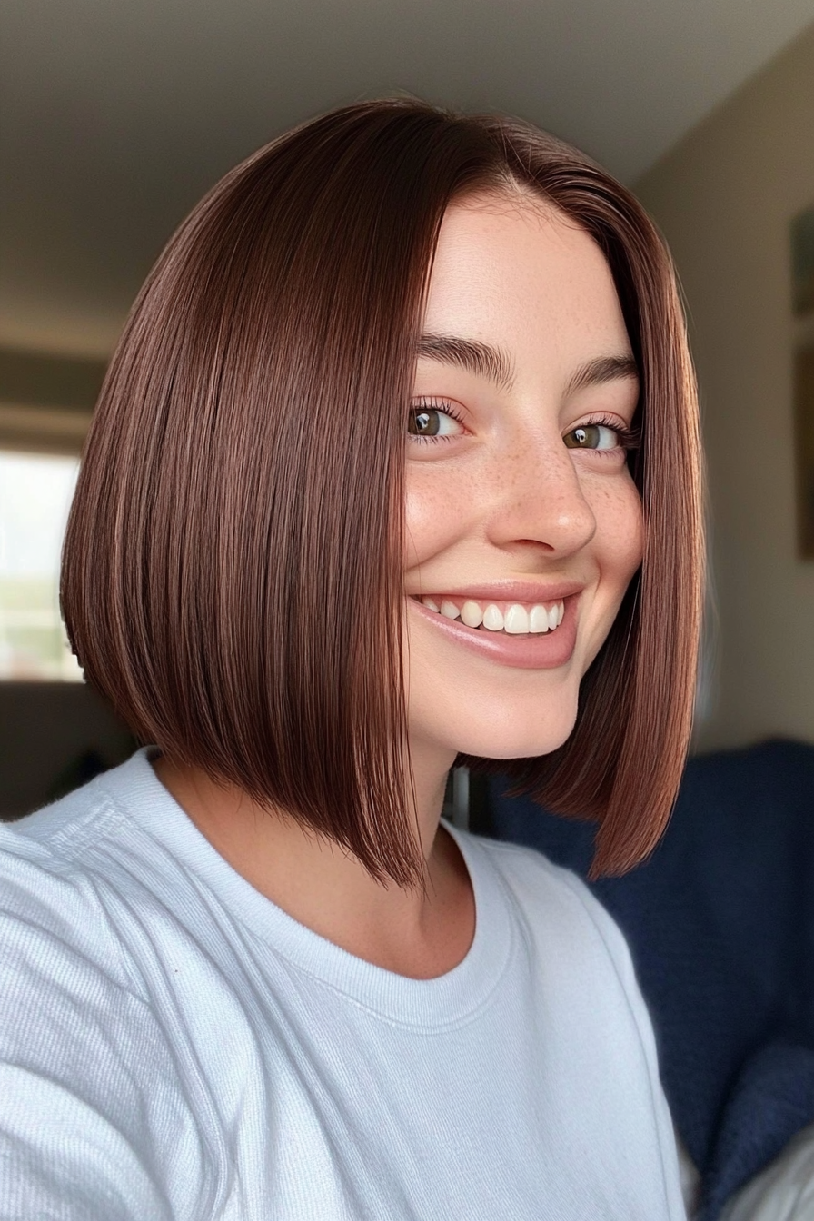 22. Mahogany Blunt Lob (Bob Hairstyles For Thin Hair) - Bob Hairstyles For Thin Hair