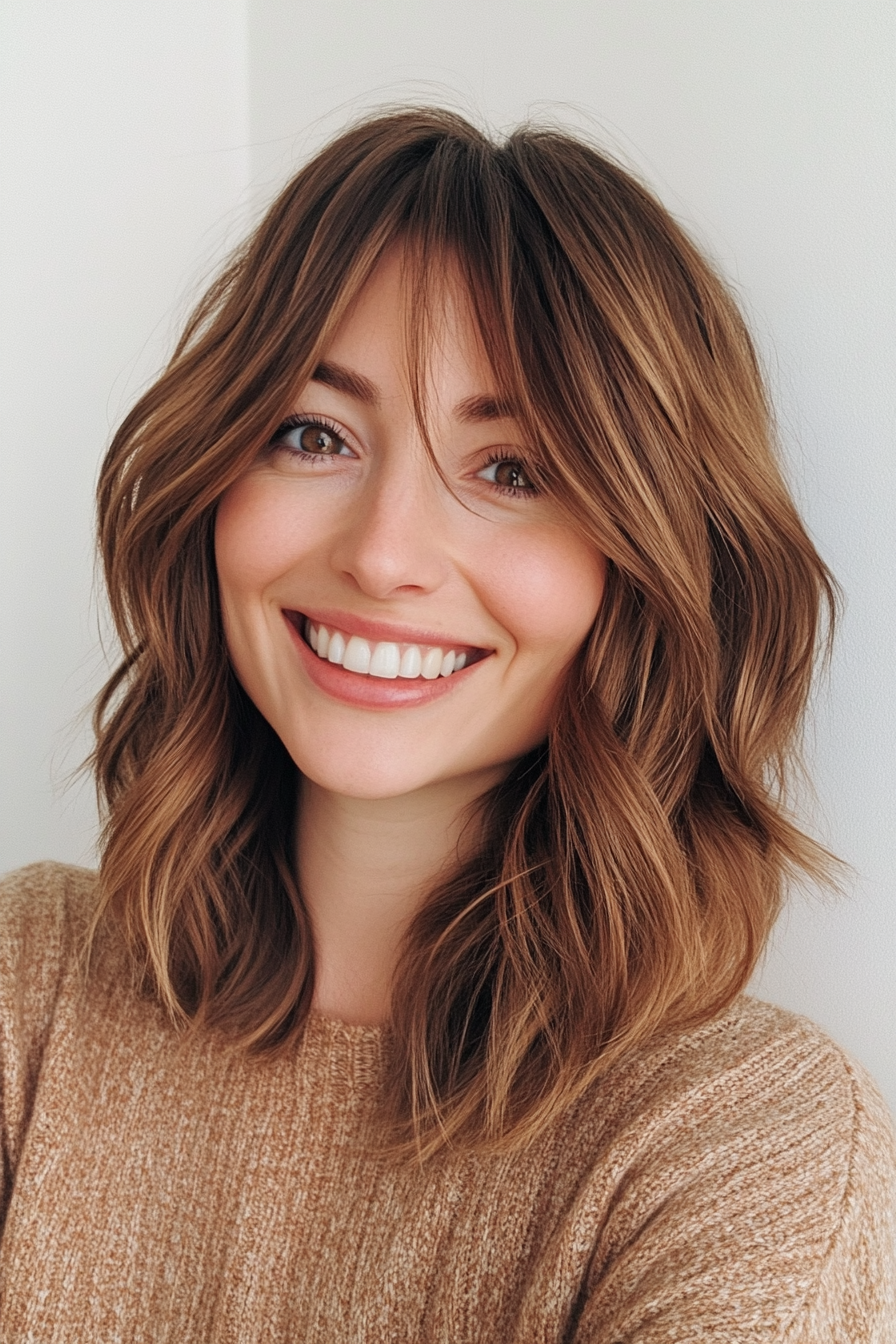 1. Soft Cinnamon Waves Shag (Medium Length Shaggy Haircuts) - Medium Length Shaggy Haircuts