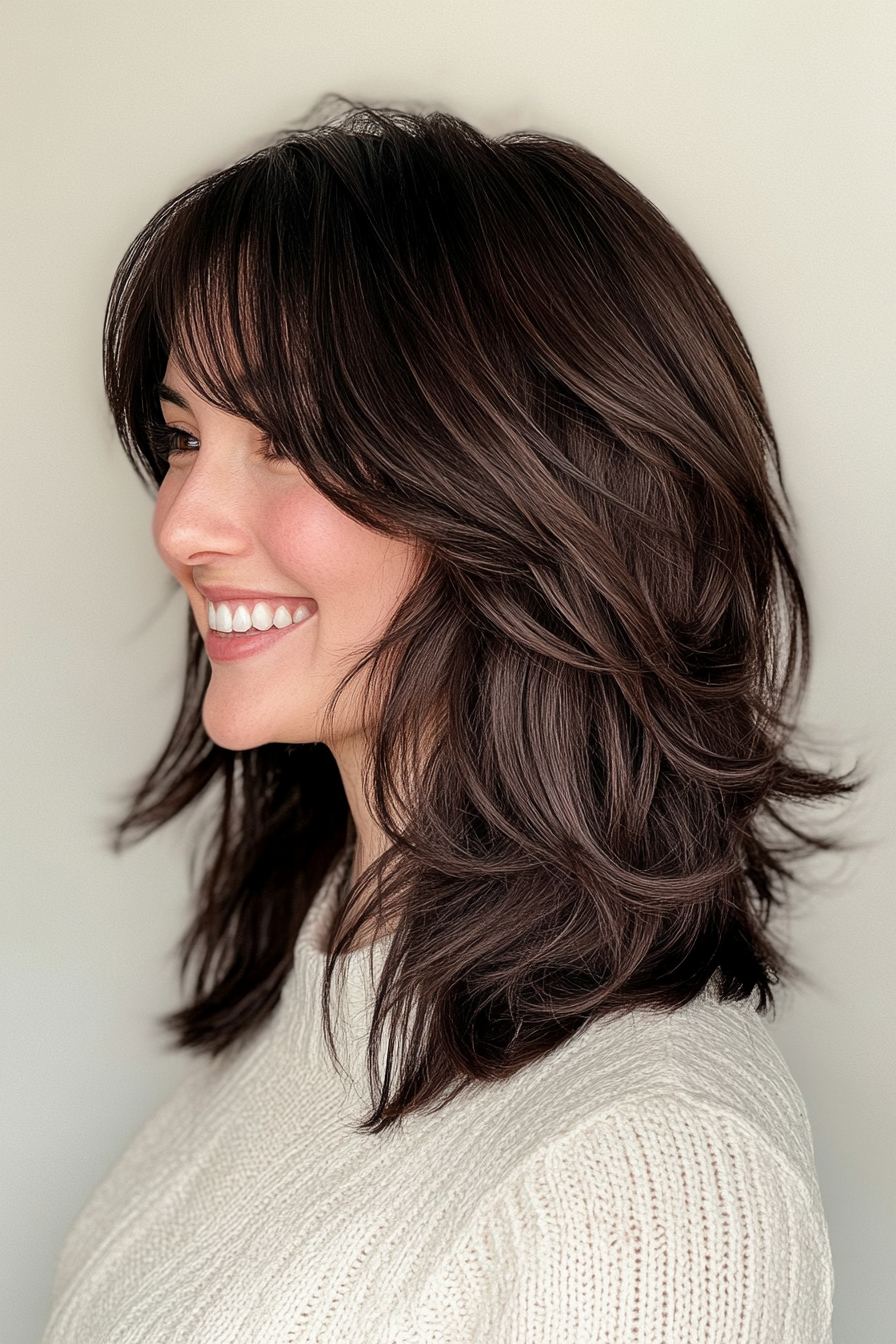 4. Classic Dark Chocolate Shag (Medium Length Shaggy Haircuts) - Medium Length Shaggy Haircuts