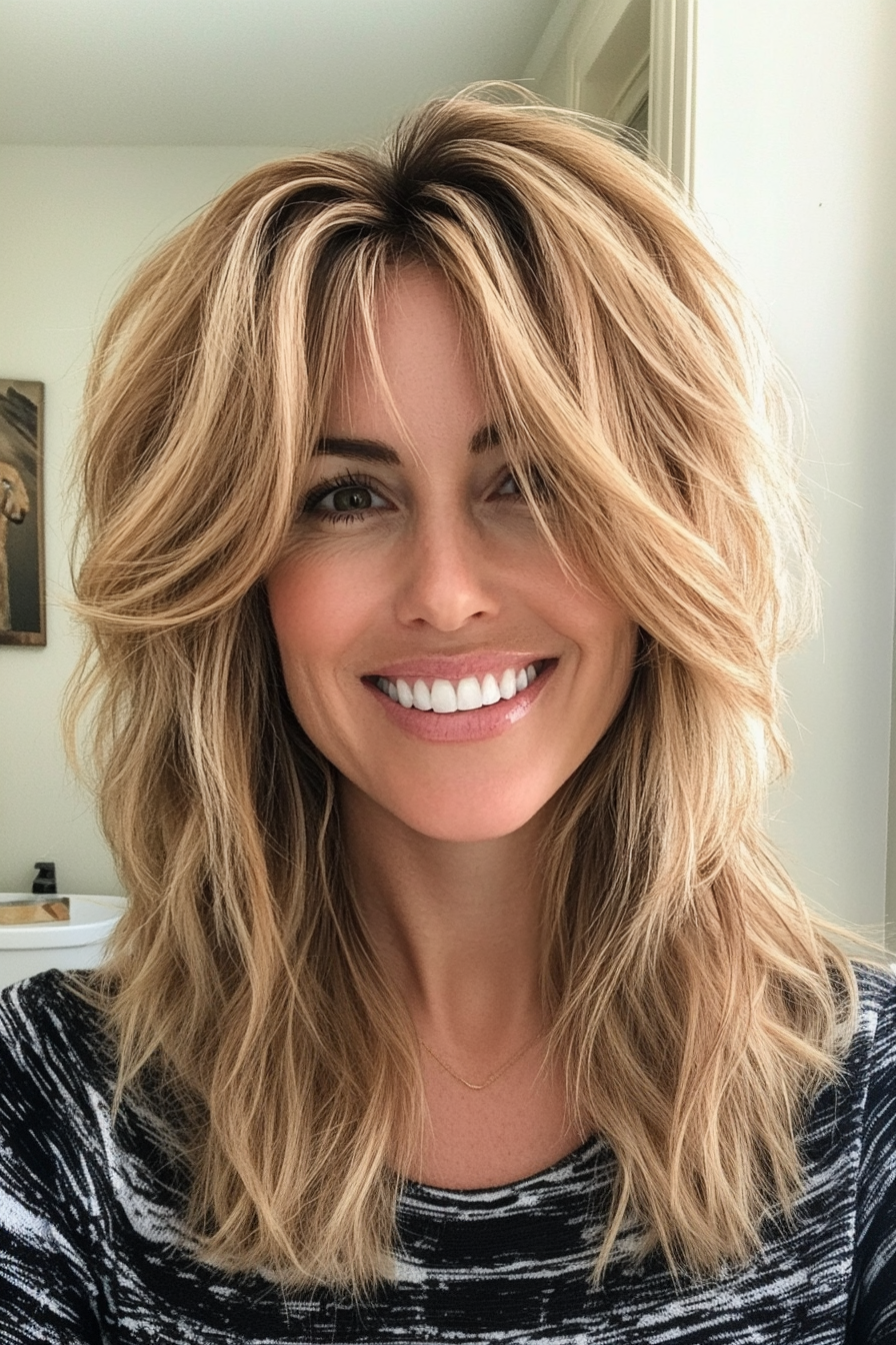 5. Honey Blonde Textured Shag (Medium Length Shaggy Haircuts) - Medium Length Shaggy Haircuts