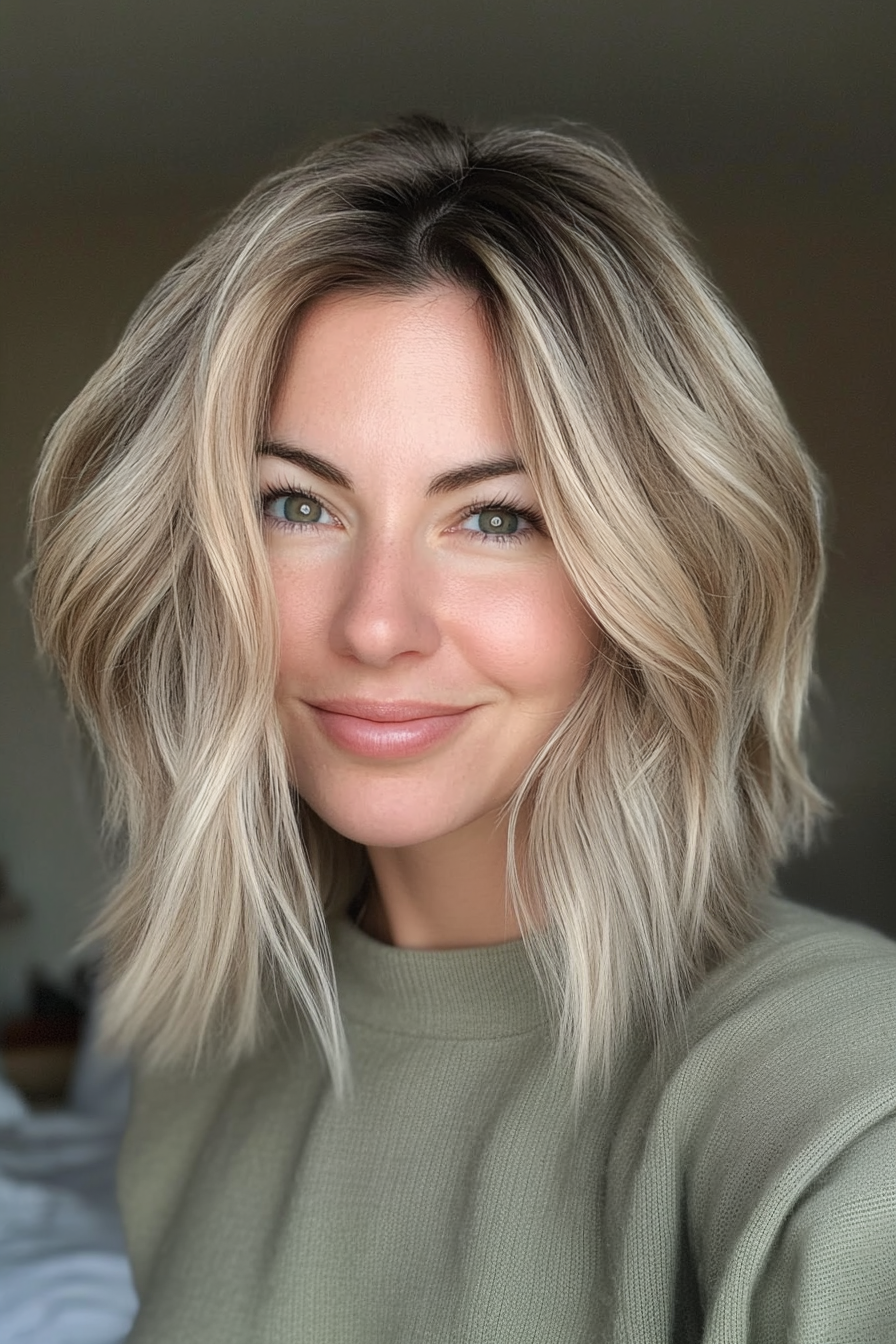 11. Cool Beige Blonde Shag (Medium Length Shaggy Haircuts) - Medium Length Shaggy Haircuts