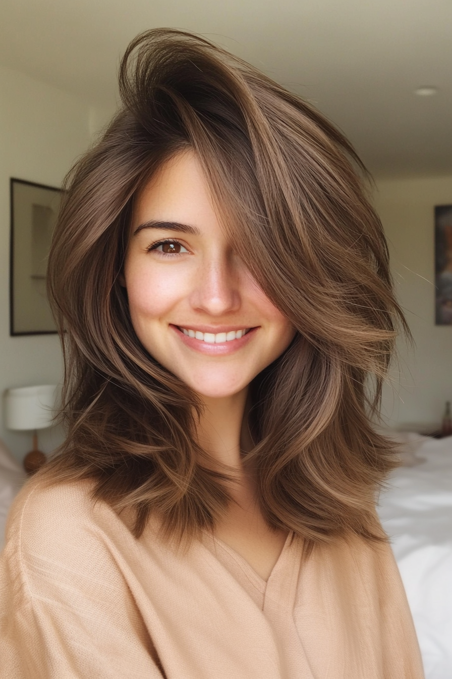 12. Mocha Brown Wispy Shag (Medium Length Shaggy Haircuts) - Medium Length Shaggy Haircuts