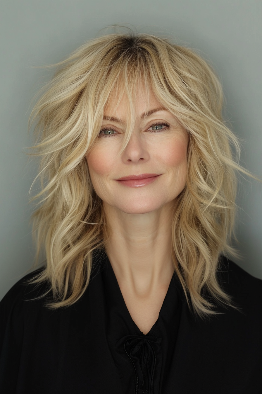 13. Sandy Blonde Tousled Shag (Medium Length Shaggy Haircuts) - Medium Length Shaggy Haircuts