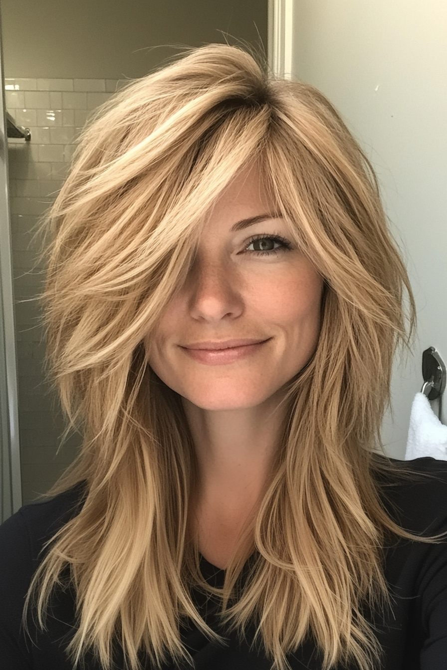 15. Wheat Blonde Layered Shag (Medium Length Shaggy Haircuts) - Medium Length Shaggy Haircuts