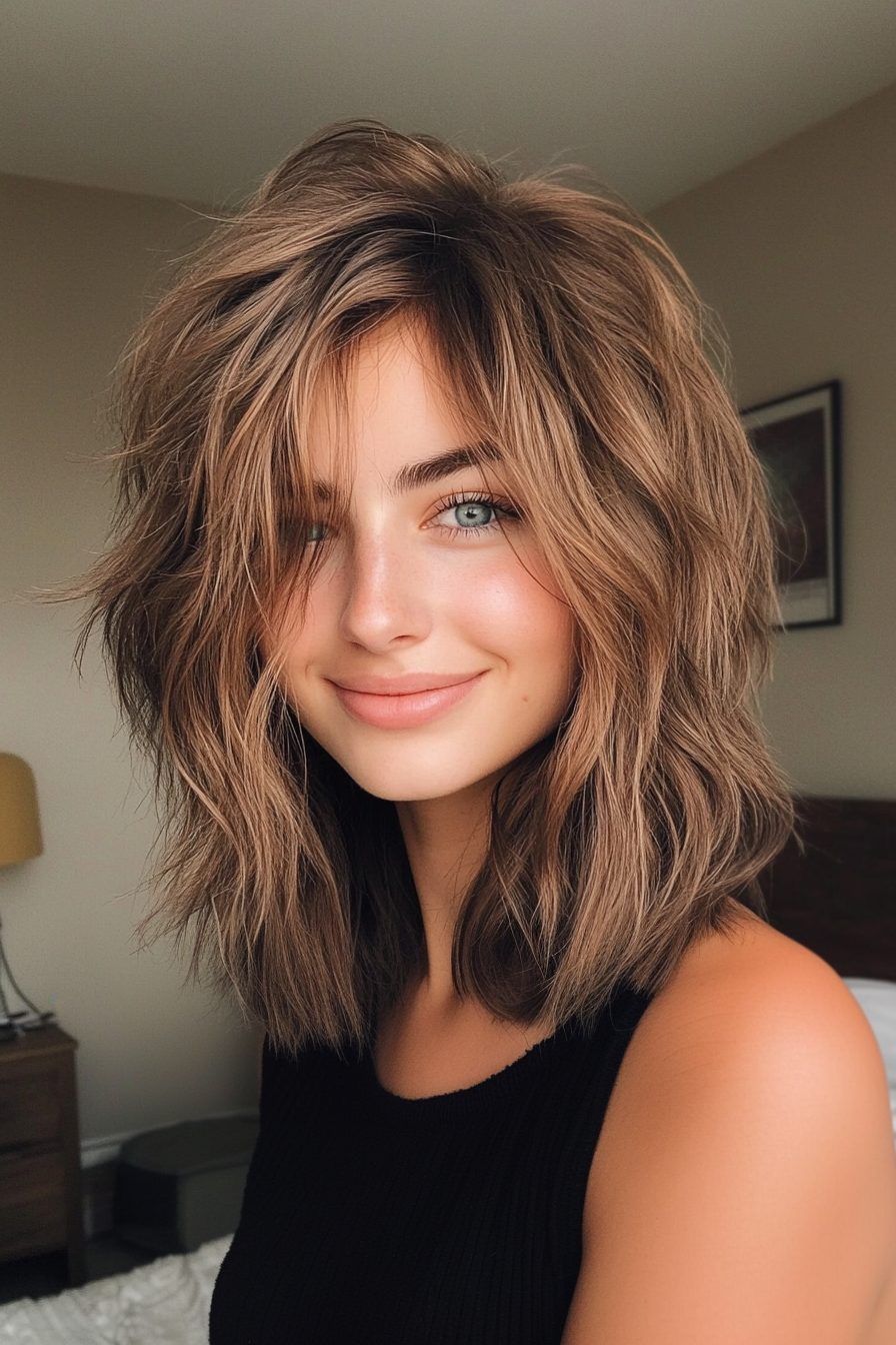 17. Icy Brown Textured Shag (Medium Length Shaggy Haircuts) - Medium Length Shaggy Haircuts