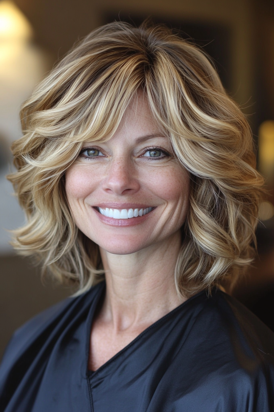 18. Golden Ash Blonde Wavy Shag (Medium Length Shaggy Haircuts) - Medium Length Shaggy Haircuts