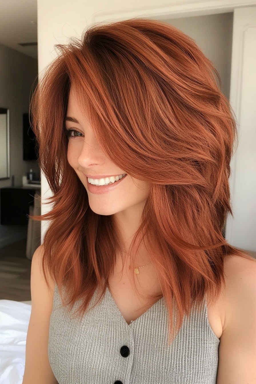 19. Rustic Auburn Layered Shag (Medium Length Shaggy Haircuts) - Medium Length Shaggy Haircuts